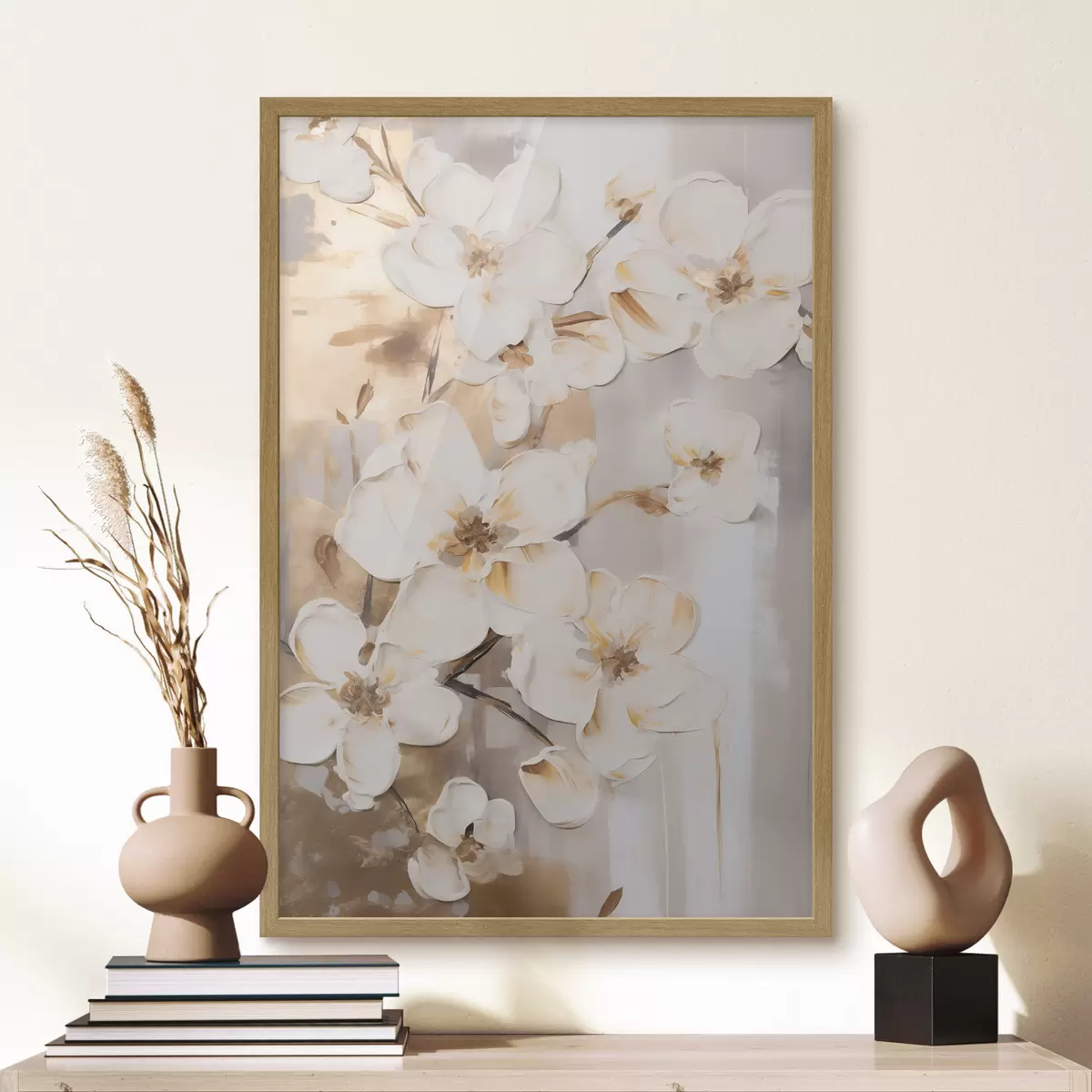 Poster Fiori bianchi su uno sfondo materico, in stile pittorico f49768