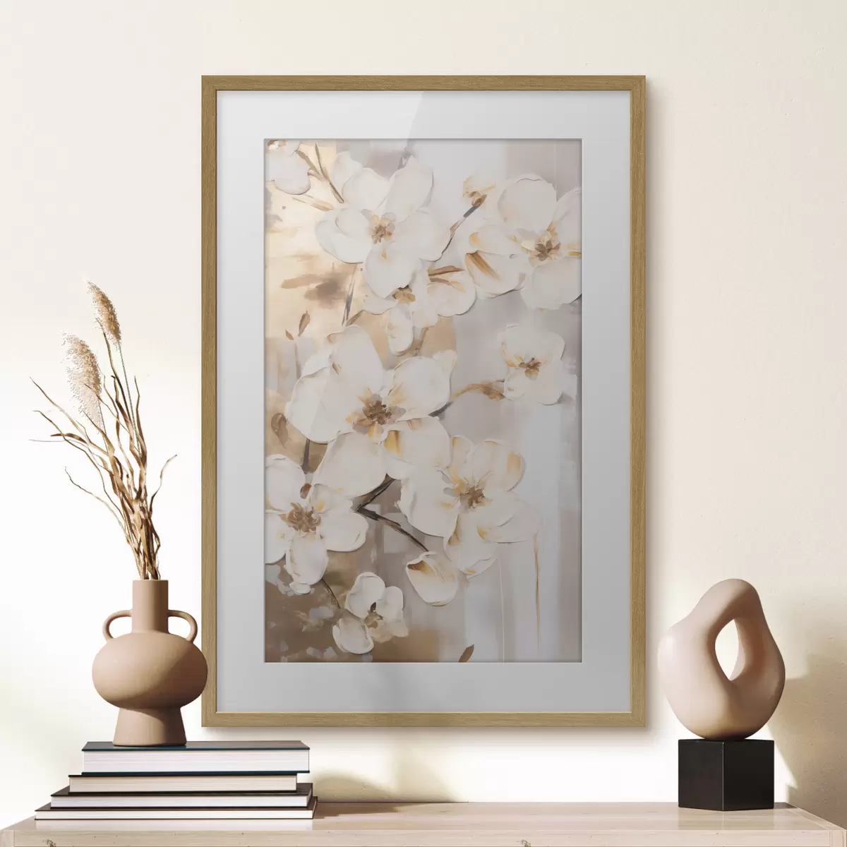Poster Fiori bianchi su uno sfondo materico, in stile pittorico f49768
