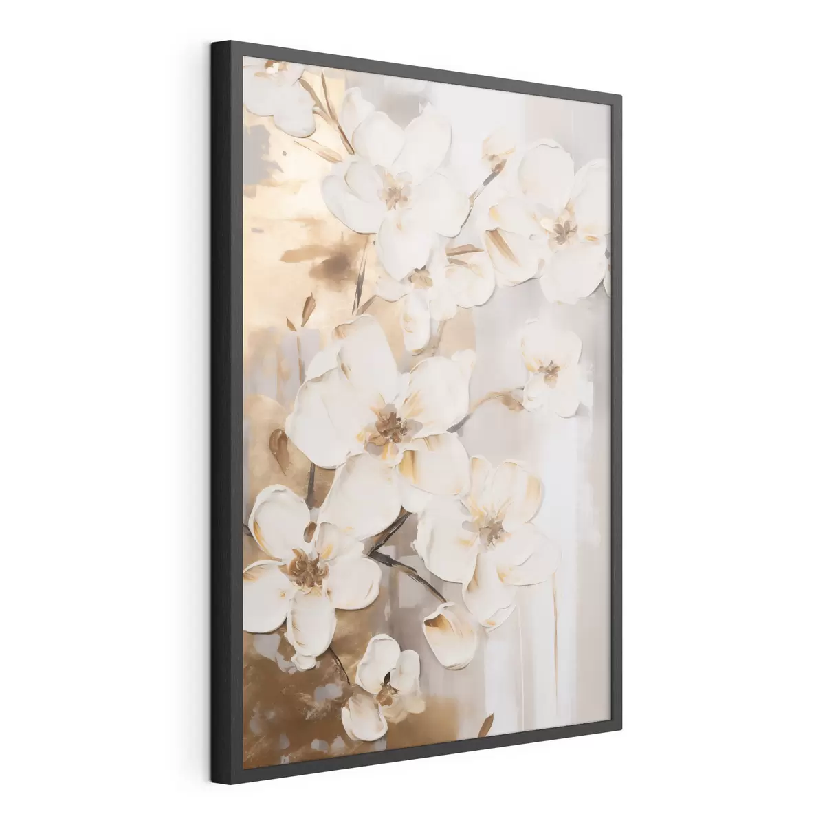 Poster Fiori bianchi su uno sfondo materico, in stile pittorico f49768