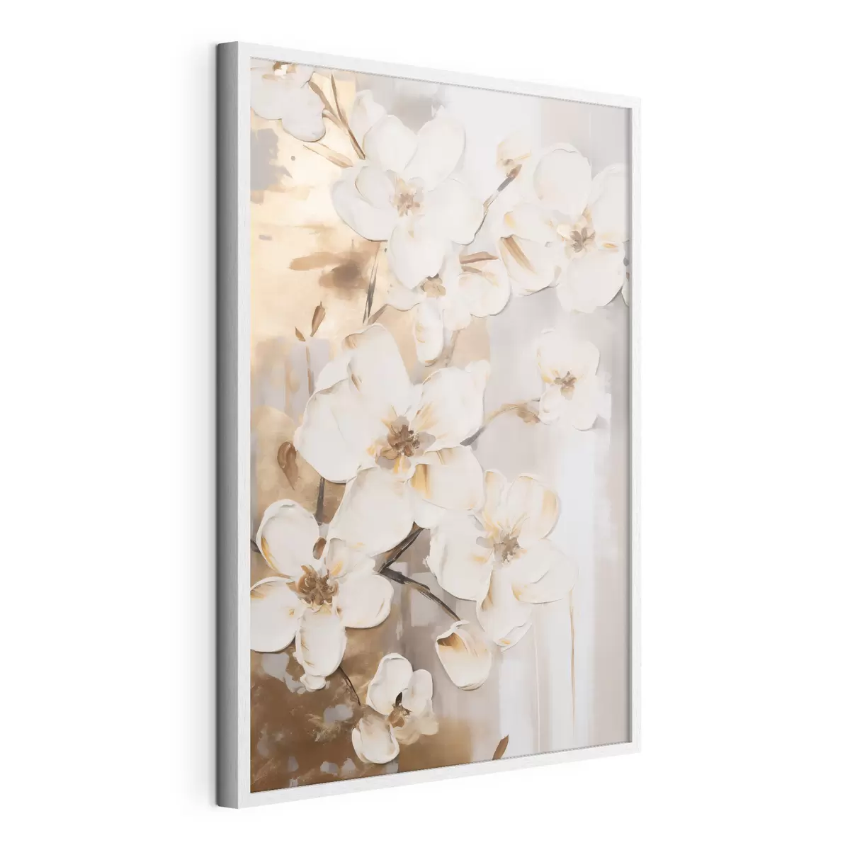 Poster Fiori bianchi su uno sfondo materico, in stile pittorico f49768