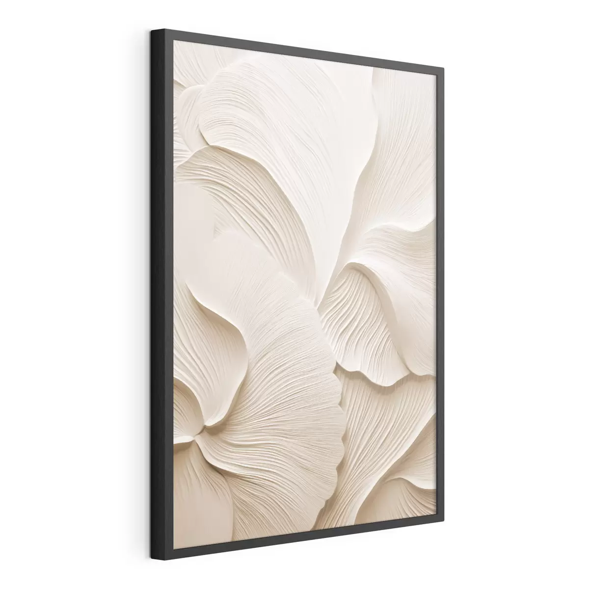 Poster Foglie stratificate di colore crema che formano motivi floreali astratti, opera d’arte materica f49770