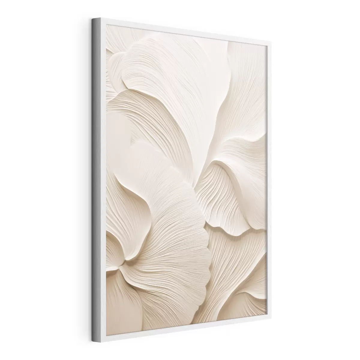 Poster Foglie stratificate di colore crema che formano motivi floreali astratti, opera d’arte materica f49770