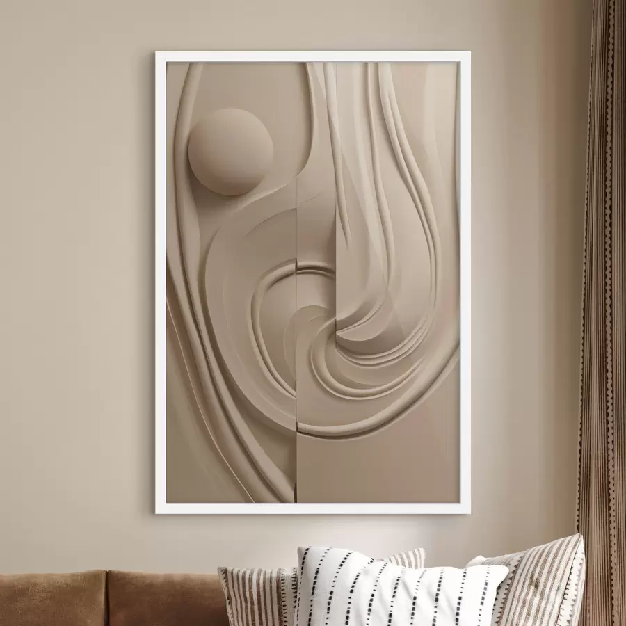carta da parati Un'opera d'arte astratta color beige, dalla trama ricca, con linee fluide e una sfera nr. f49775