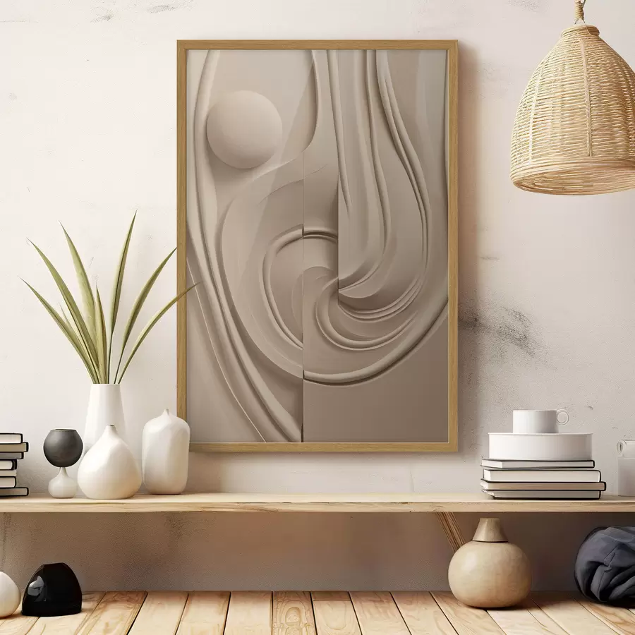 carta da parati Un'opera d'arte astratta color beige, dalla trama ricca, con linee fluide e una sfera nr. f49775
