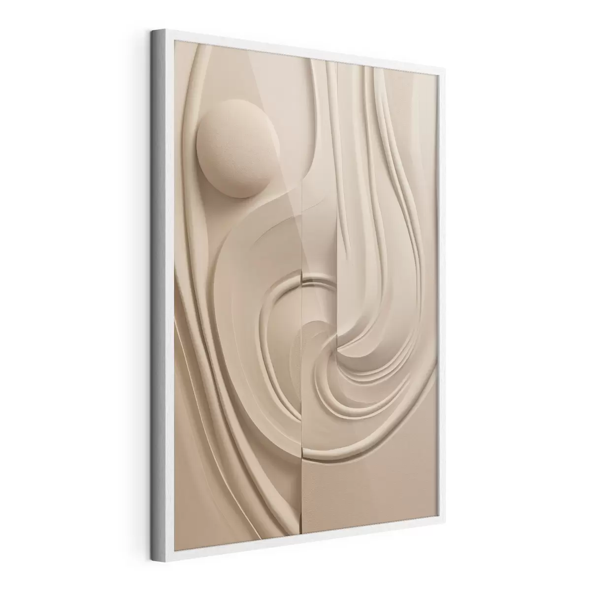 Poster Un'opera d'arte astratta color beige, dalla trama ricca, con linee fluide e una sfera f49775