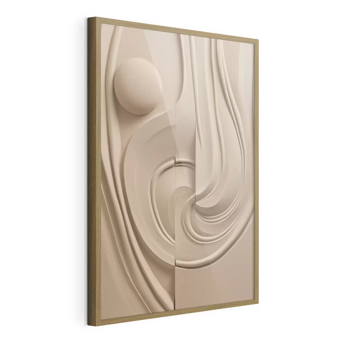 Poster Un'opera d'arte astratta color beige, dalla trama ricca, con linee fluide e una sfera f49775