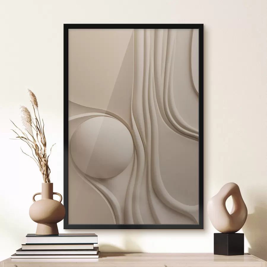 carta da parati Un'opera d'arte astratta color beige, dalla trama ricca, con linee fluide e una sfera nr. f49776