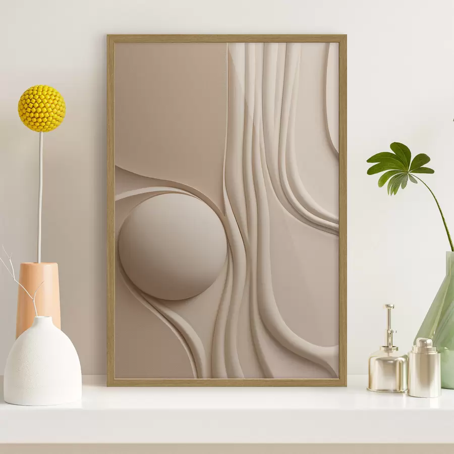 carta da parati Un'opera d'arte astratta color beige, dalla trama ricca, con linee fluide e una sfera nr. f49776