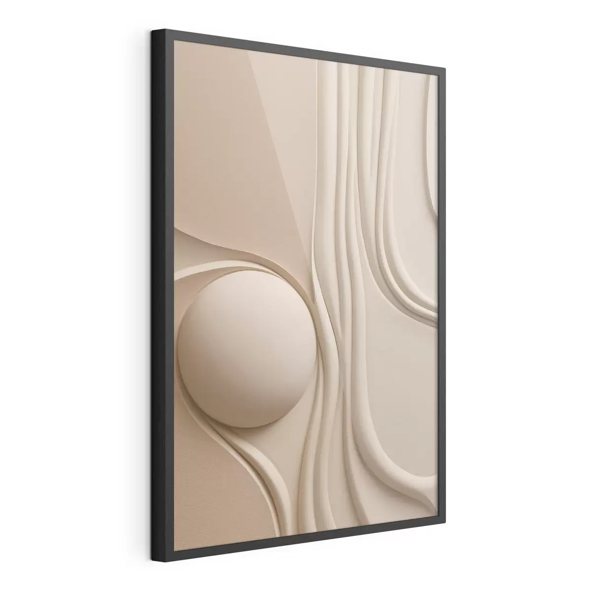 Poster Un'opera d'arte astratta color beige, dalla trama ricca, con linee fluide e una sfera f49776