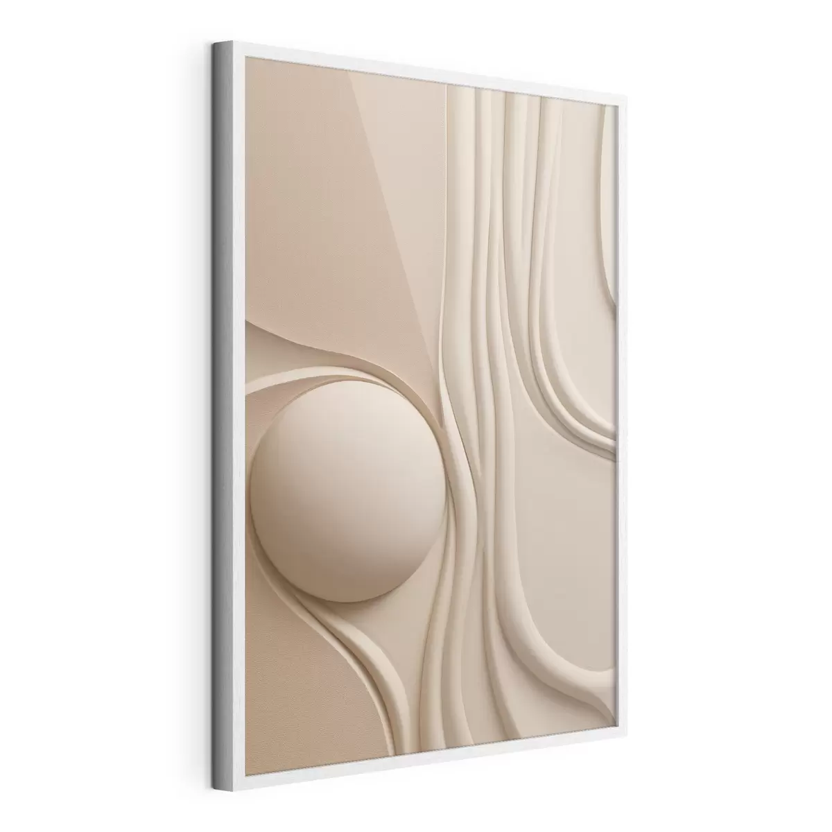 Poster Un'opera d'arte astratta color beige, dalla trama ricca, con linee fluide e una sfera f49776