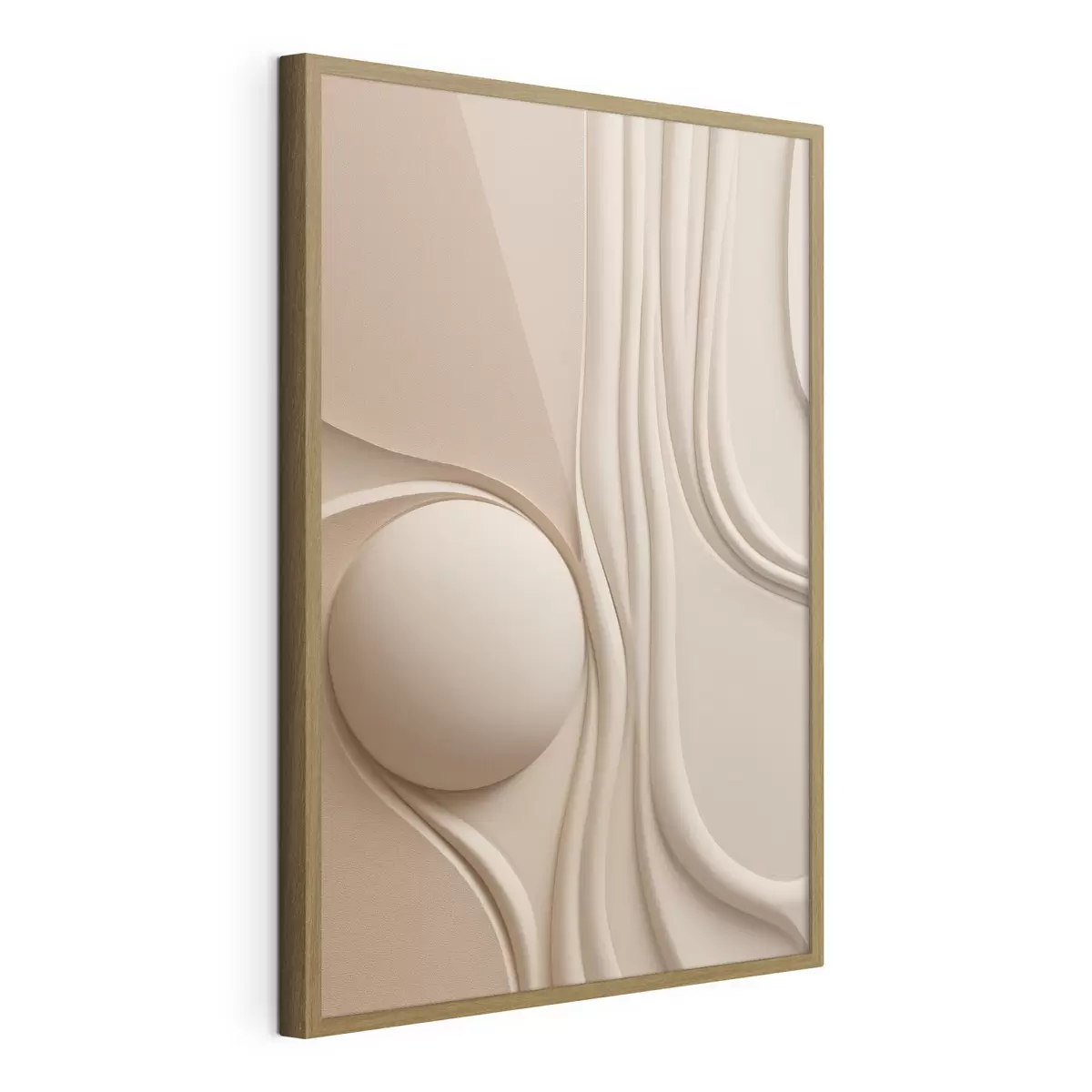 Poster Un'opera d'arte astratta color beige, dalla trama ricca, con linee fluide e una sfera f49776