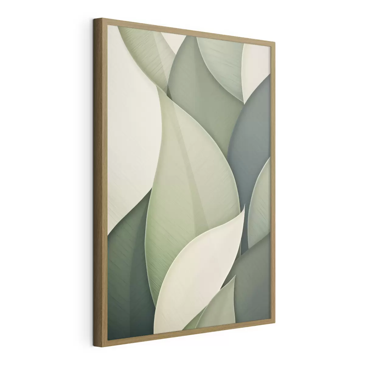 Poster Arte astratta con forme organiche sovrapposte nei toni del verde e del crema f49778