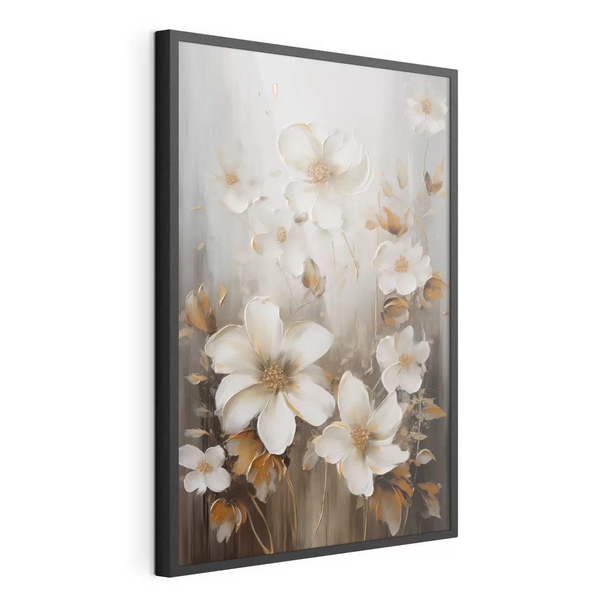 Poster Fiori bianchi con petali ruvidi e tocchi di giallo, sfondo astratto f49781