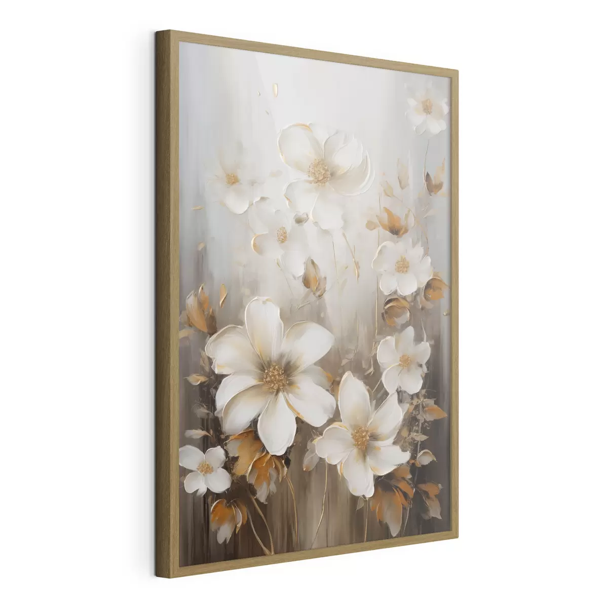 Poster Fiori bianchi con petali ruvidi e tocchi di giallo, sfondo astratto f49781