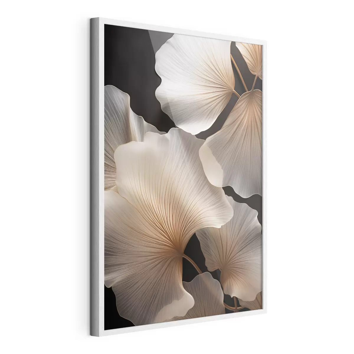 Poster Foglie di ginkgo traslucide su uno sfondo scuro f49783