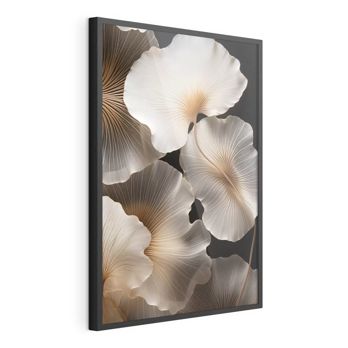 Poster Foglie di ginkgo traslucide su uno sfondo scuro f49784