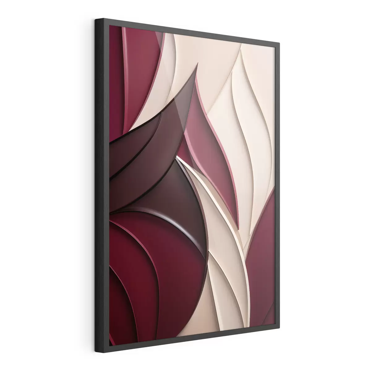 Poster Forme astratte e ondulate nei toni del bordeaux e del crema, con texture a strati f49787