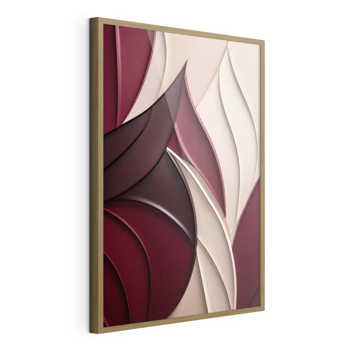 Poster Forme astratte e ondulate nei toni del bordeaux e del crema, con texture a strati f49787