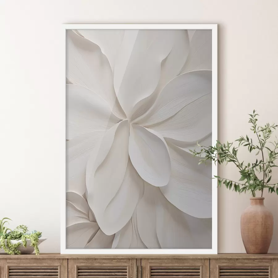 carta da parati Fiore grande e astratto, di colore bianco crema, con petali delicati e disposti a strati nr. f49791