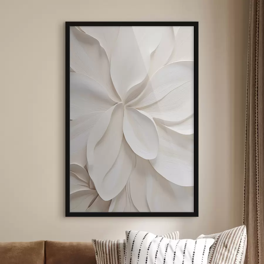 carta da parati Fiore grande e astratto, di colore bianco crema, con petali delicati e disposti a strati nr. f49791