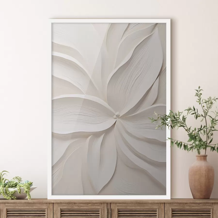 carta da parati Fiore grande e astratto, di colore bianco crema, con petali delicati e disposti a strati nr. f49792