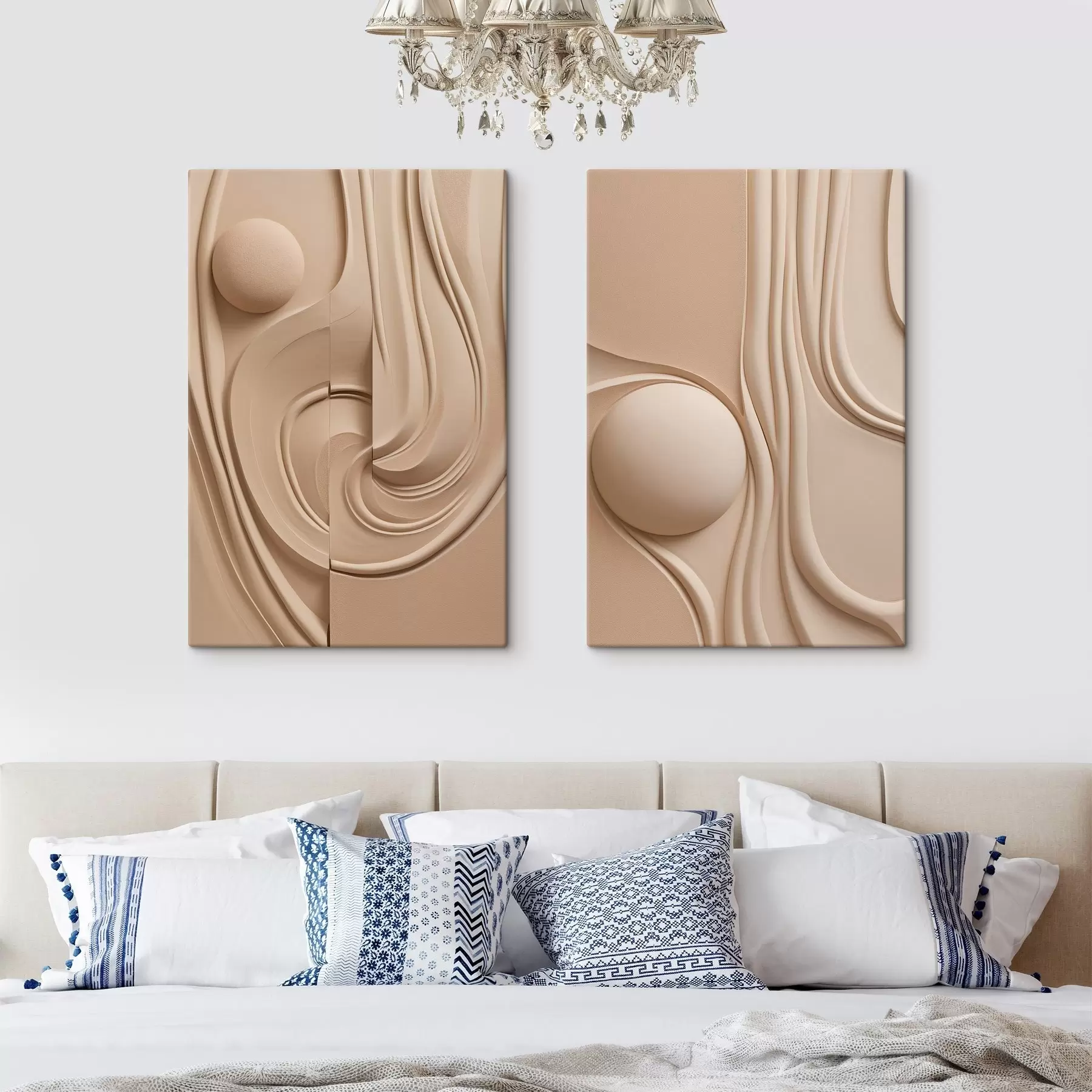 carta da parati Un'opera d'arte astratta color beige, dalla trama ricca, con linee fluide e una sfera nr. m30683