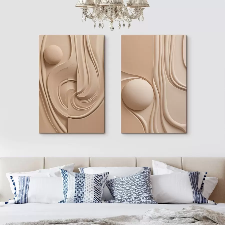 carta da parati Un'opera d'arte astratta color beige, dalla trama ricca, con linee fluide e una sfera nr. m30683