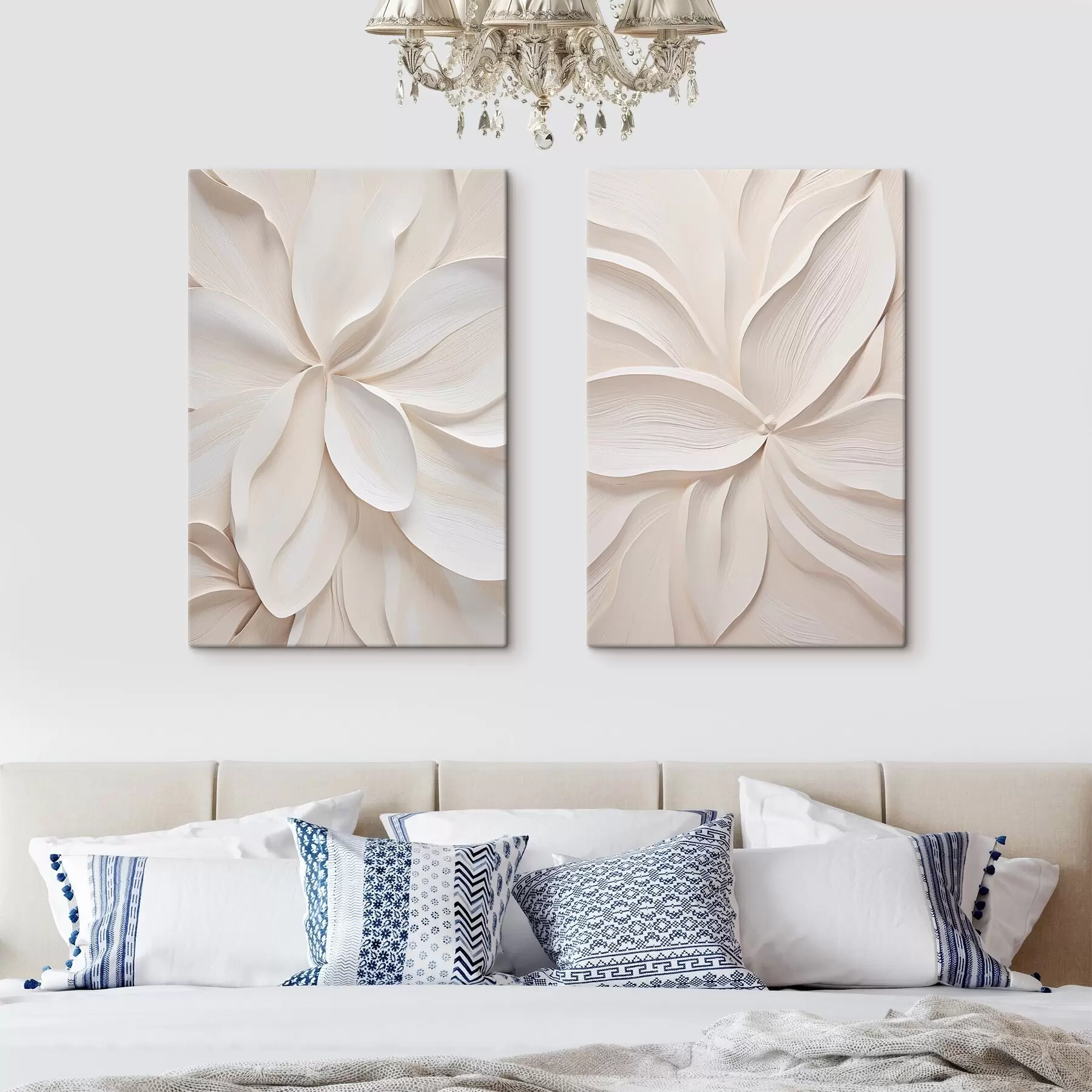 carta da parati Fiore grande e astratto, di colore bianco crema, con petali delicati e disposti a strati nr. m30691
