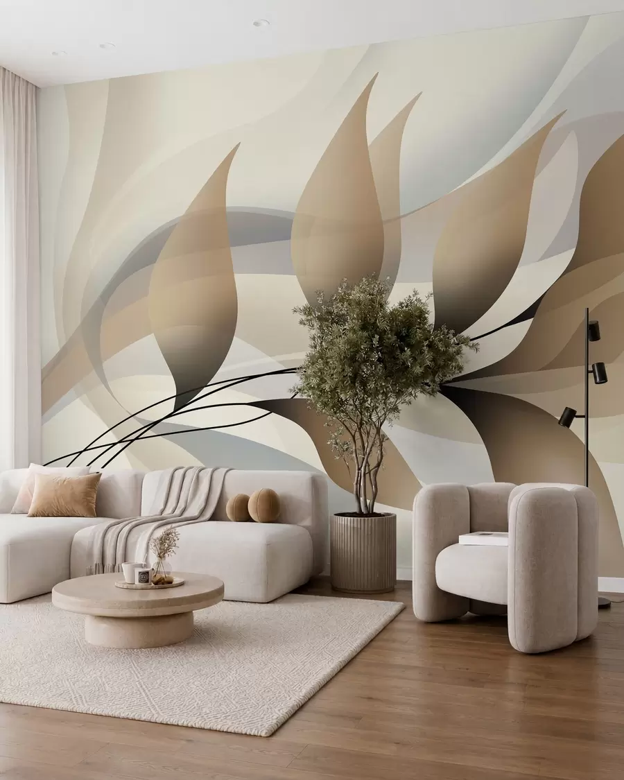 carta da parati un elegante ramo con foglie beige  nr. w05660