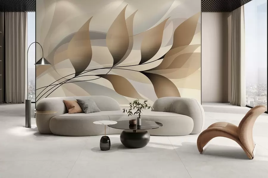 carta da parati un elegante ramo con foglie beige  nr. w05660