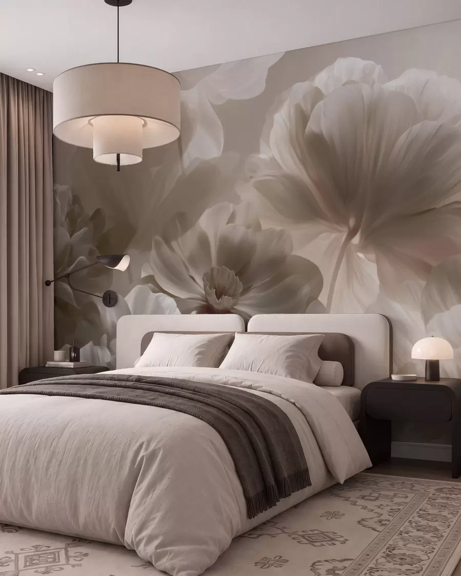 Carta da parati Floreale Calici di petali in tortora n. w09937