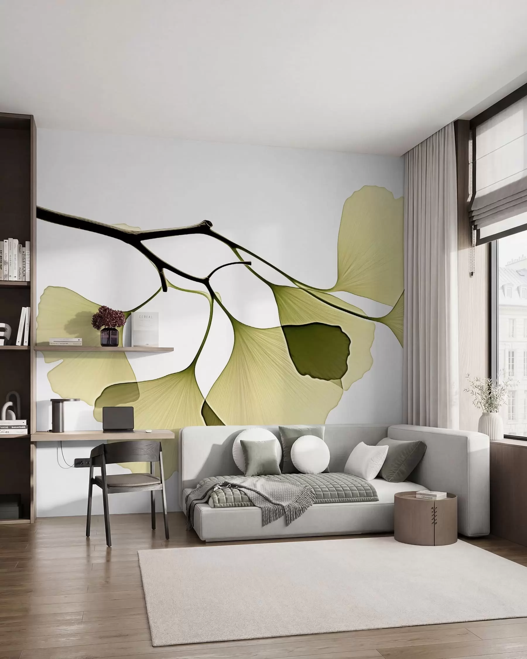 Carta da parati nature Foglie a ventaglio di ginkgo 