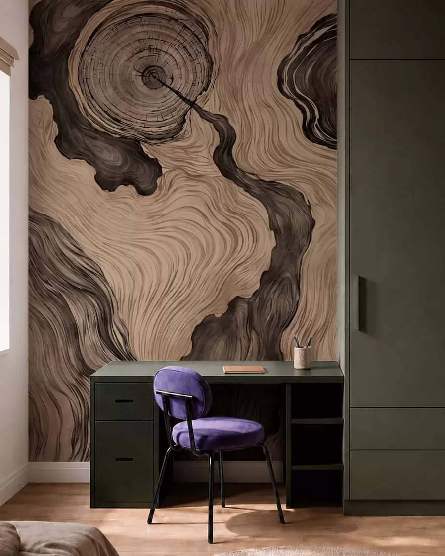 carta da parati Un motivo astratto con un disegno lineare che riproduce le venature del legno nr. w05729