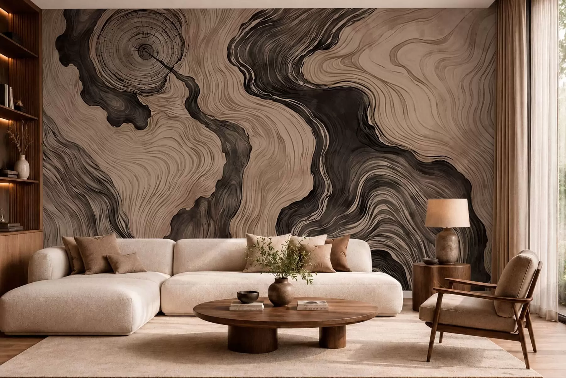 carta da parati Un motivo astratto con un disegno lineare che riproduce le venature del legno nr. w05729