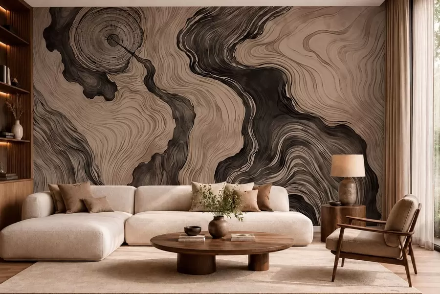 carta da parati Un motivo astratto con un disegno lineare che riproduce le venature del legno nr. w05729