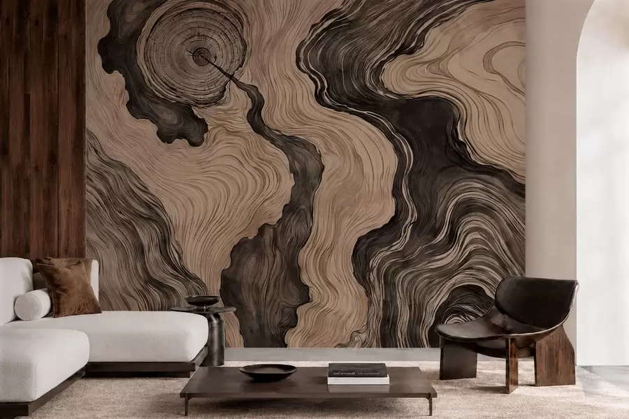 carta da parati Un motivo astratto con un disegno lineare che riproduce le venature del legno nr. w05729