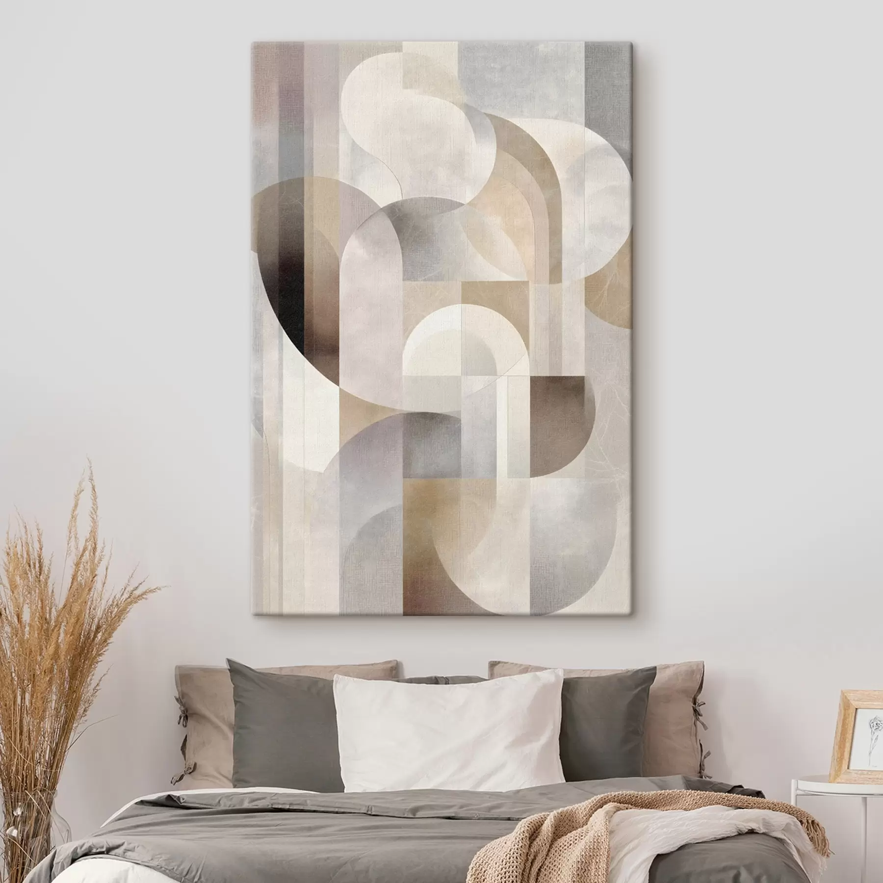carta da parati Una composizione minimalista, geometrica e astratta, caratterizzata da una tavolozza di tenui tonalità di beige, crema, grigio-marrone e grigio-beige nr. s49876
