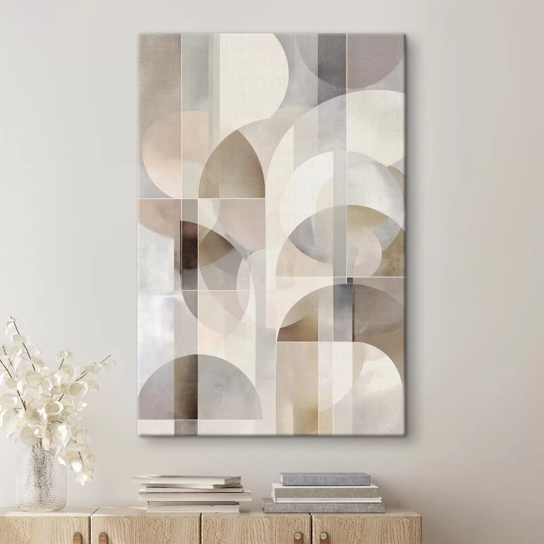 carta da parati Una composizione minimalista, geometrica e astratta, caratterizzata da una tavolozza di tenui tonalità di beige, crema, grigio-marrone e grigio-beige nr. s49877