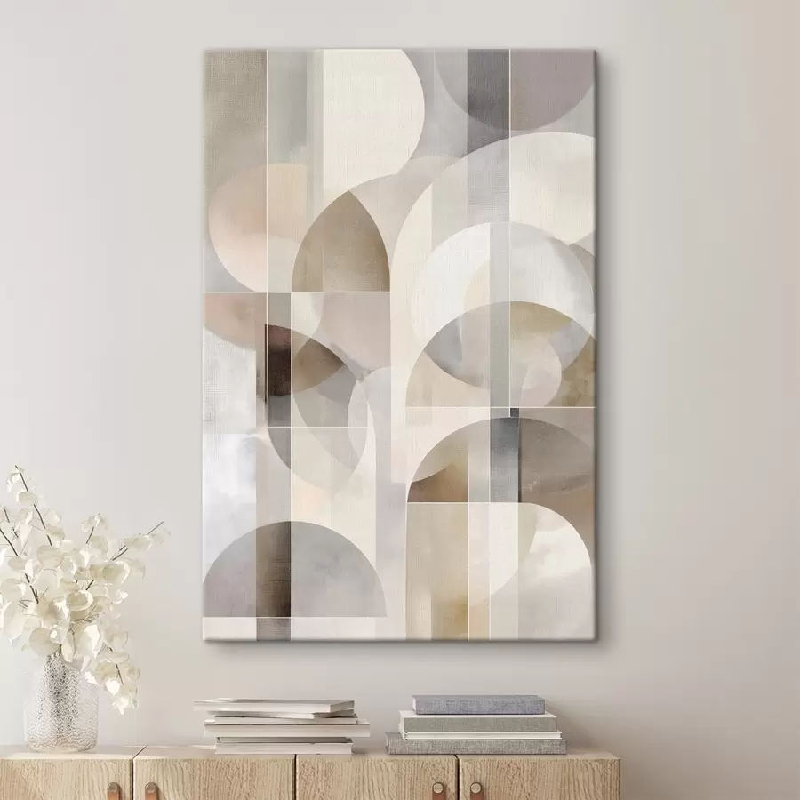 carta da parati Una composizione minimalista, geometrica e astratta, caratterizzata da una tavolozza di tenui tonalità di beige, crema, grigio-marrone e grigio-beige nr. s49877