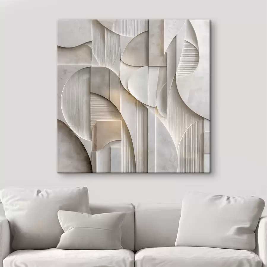 carta da parati Una composizione astratta in stile a rilievo, che riproduce forme e stratificazioni in tenui tonalità di grigio-beige nr. s49886