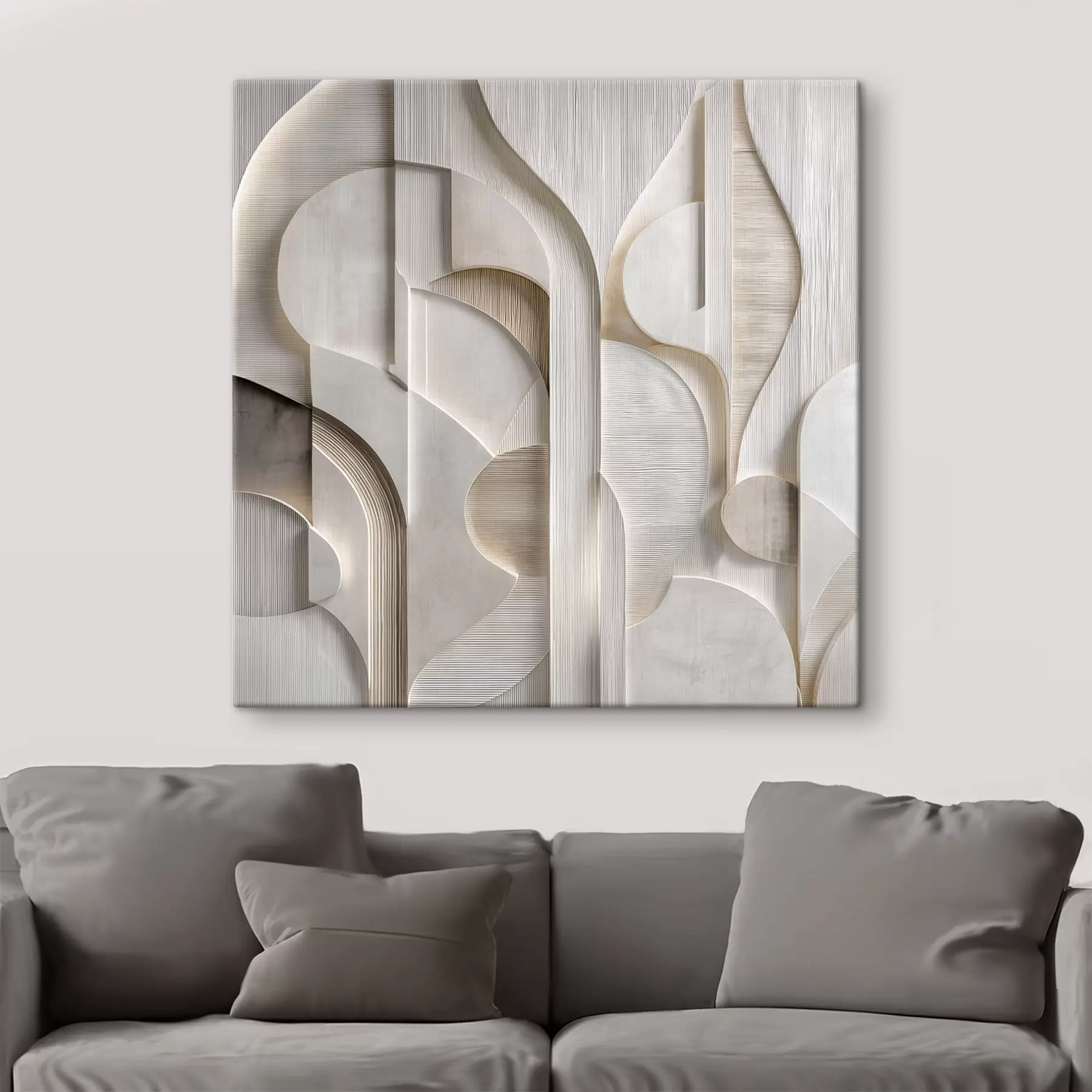 carta da parati Una composizione astratta in stile a rilievo, che riproduce forme e stratificazioni in tenui tonalità di grigio-beige nr. s49887