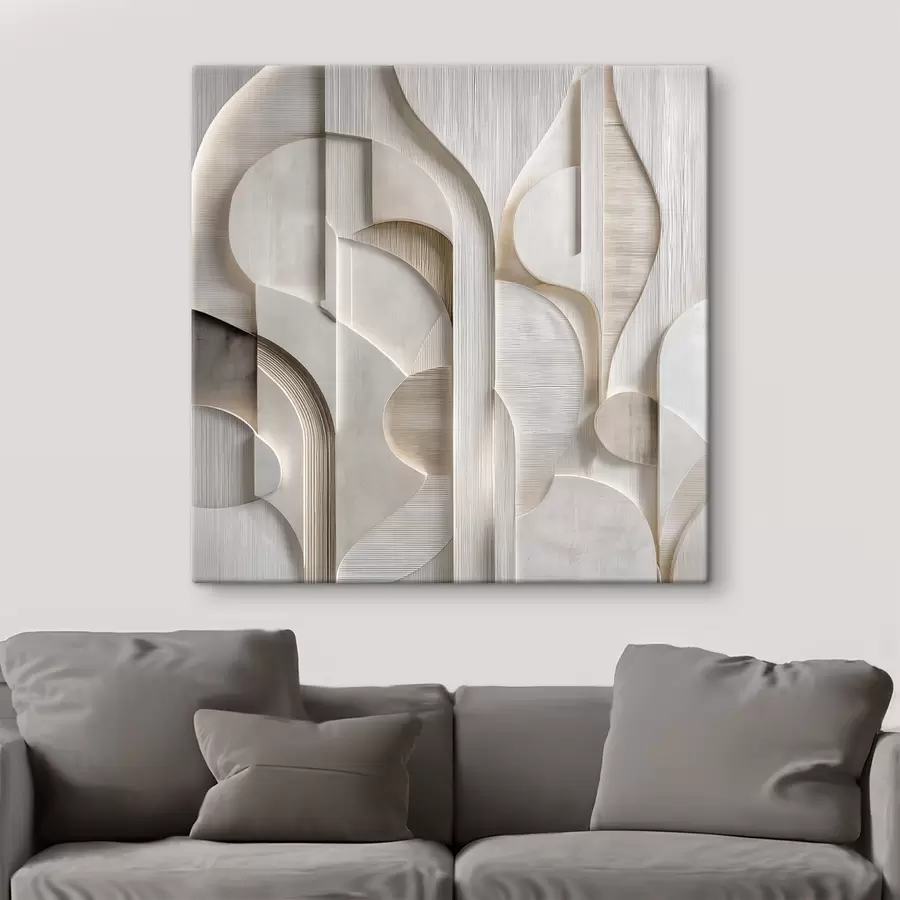 carta da parati Una composizione astratta in stile a rilievo, che riproduce forme e stratificazioni in tenui tonalità di grigio-beige nr. s49887