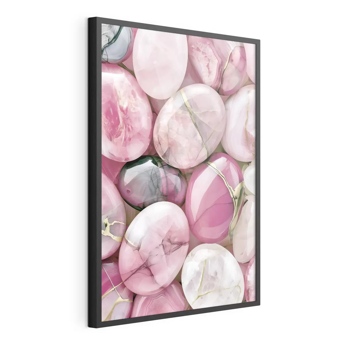 Poster Un'elegante composizione "flat lay" di pietre preziose levigate in varie tonalità di rosa cipria f49872