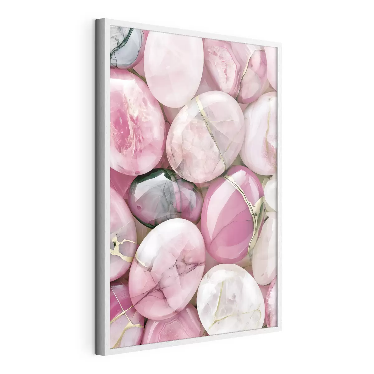 Poster Un'elegante composizione "flat lay" di pietre preziose levigate in varie tonalità di rosa cipria f49872