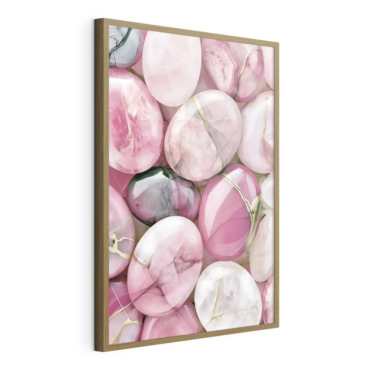 Poster Un'elegante composizione "flat lay" di pietre preziose levigate in varie tonalità di rosa cipria f49872