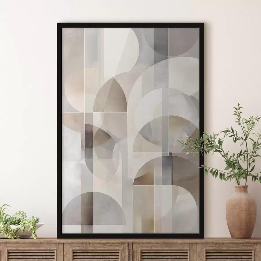 carta da parati Una composizione minimalista, geometrica e astratta, caratterizzata da una tavolozza di tenui tonalità di beige, crema, grigio-marrone e grigio-beige nr. f49877