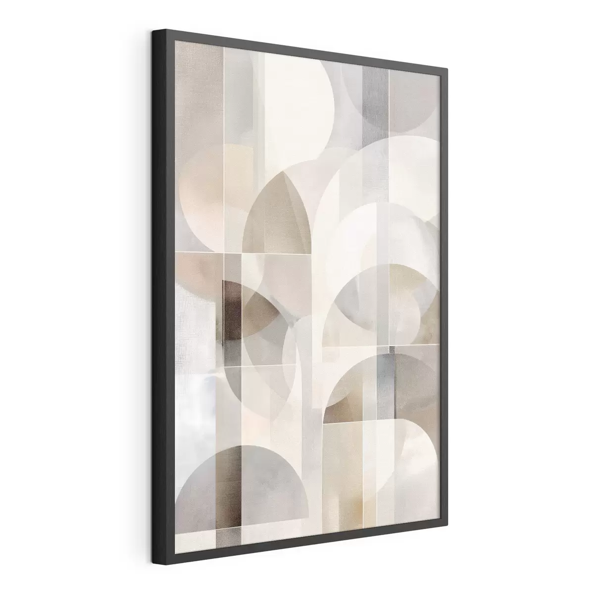 Poster Una composizione minimalista, geometrica e astratta, caratterizzata da una tavolozza di tenui tonalità di beige, crema, grigio-marrone e grigio-beige f49877