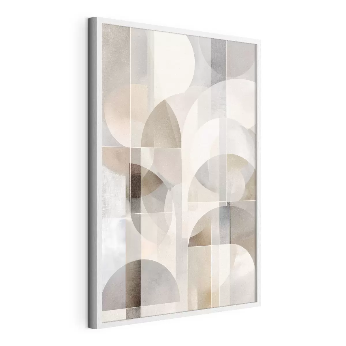 Poster Una composizione minimalista, geometrica e astratta, caratterizzata da una tavolozza di tenui tonalità di beige, crema, grigio-marrone e grigio-beige f49877