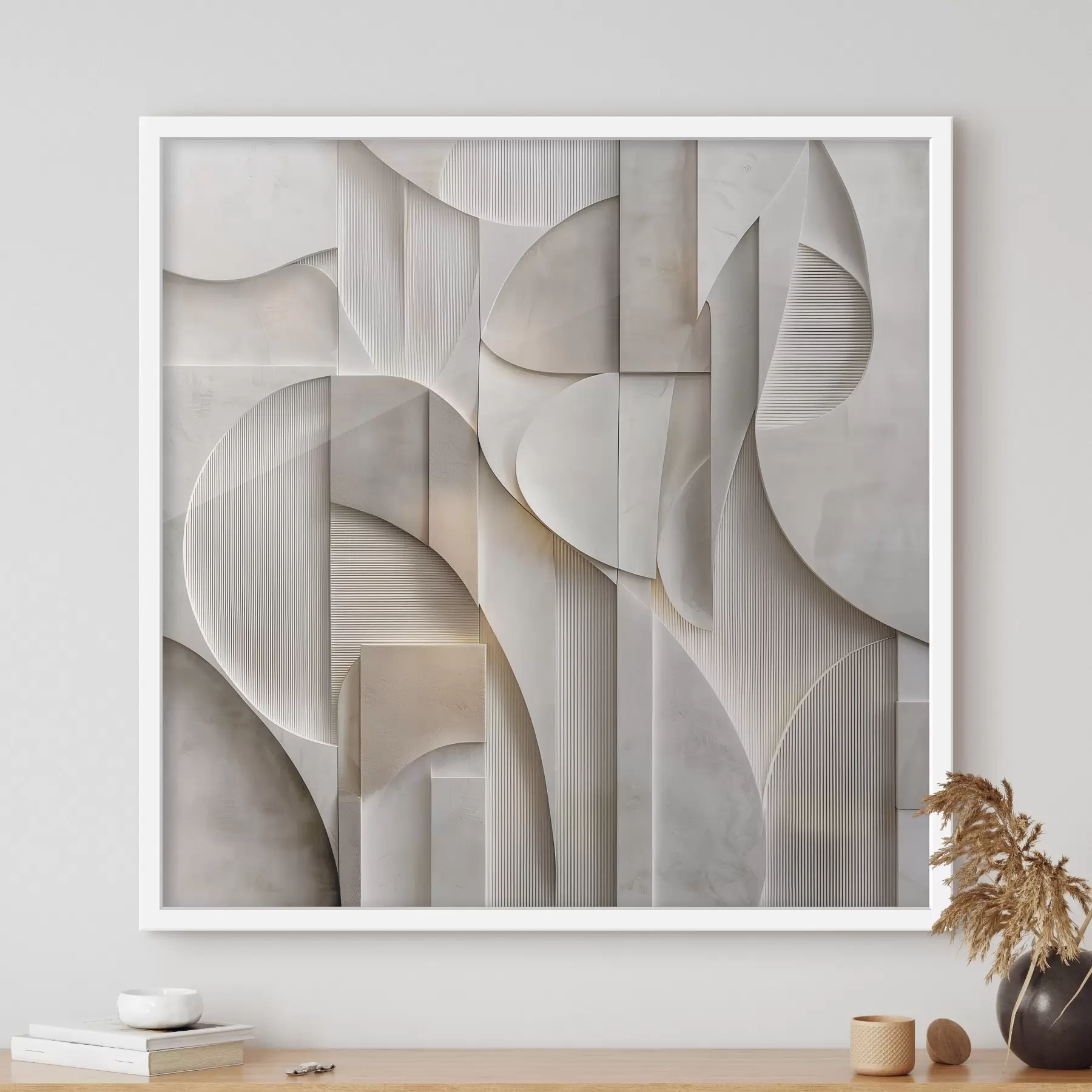 carta da parati Una composizione astratta in stile a rilievo, che riproduce forme e stratificazioni in tenui tonalità di grigio-beige nr. f49886
