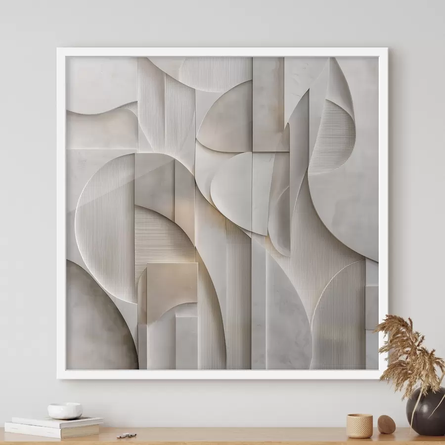 carta da parati Una composizione astratta in stile a rilievo, che riproduce forme e stratificazioni in tenui tonalità di grigio-beige nr. f49886